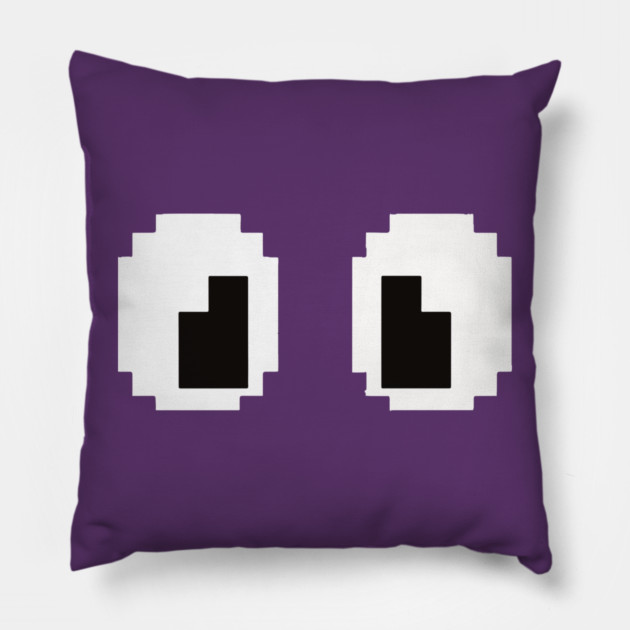 Pixel Monster Eyes - Retro Googly Gaming Glitch Tee 8 bit monster, googly eyes design, retro video game, purple monster, funny gaming, sarcastic apparel, geek humor, weird gift idea, glitch art, nostalgia tee, spooky cute Pillow by OUTFITPAW