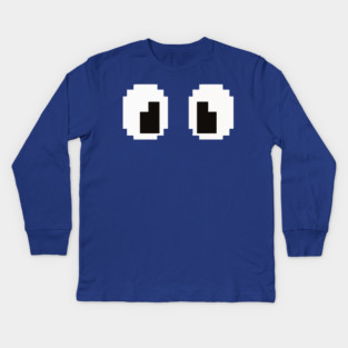 Pixel Monster Eyes - Retro Googly Gaming Glitch Tee 8 bit monster, googly eyes design, retro video game, purple monster, funny gaming, sarcastic apparel, geek humor, weird gift idea, glitch art, nostalgia tee, spooky cute Kids Long Sleeve T-Shirt