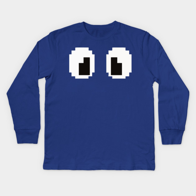Pixel Monster Eyes - Retro Googly Gaming Glitch Tee 8 bit monster, googly eyes design, retro video game, purple monster, funny gaming, sarcastic apparel, geek humor, weird gift idea, glitch art, nostalgia tee, spooky cute Kids Long Sleeve T-Shirt by OUTFITPAW