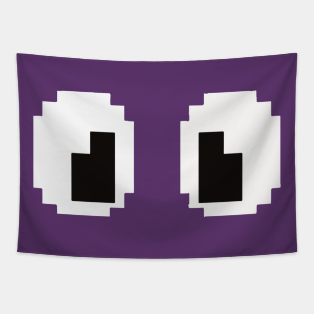 Pixel Monster Eyes - Retro Googly Gaming Glitch Tee 8 bit monster, googly eyes design, retro video game, purple monster, funny gaming, sarcastic apparel, geek humor, weird gift idea, glitch art, nostalgia tee, spooky cute Tapestry by OUTFITPAW
