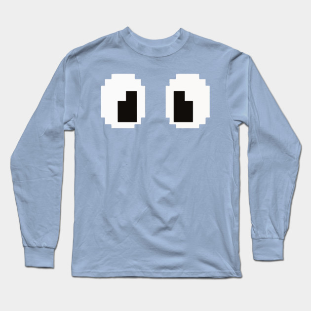 Pixel Monster Eyes - Retro Googly Gaming Glitch Tee 8 bit monster, googly eyes design, retro video game, purple monster, funny gaming, sarcastic apparel, geek humor, weird gift idea, glitch art, nostalgia tee, spooky cute Long Sleeve T-Shirt by OUTFITPAW