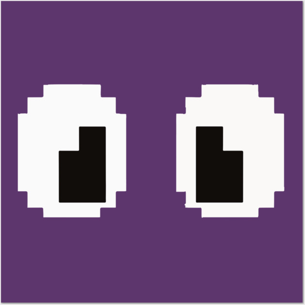Pixel Monster Eyes - Retro Googly Gaming Glitch Tee 8 bit monster, googly eyes design, retro video game, purple monster, funny gaming, sarcastic apparel, geek humor, weird gift idea, glitch art, nostalgia tee, spooky cute Wall Art by OUTFITPAW