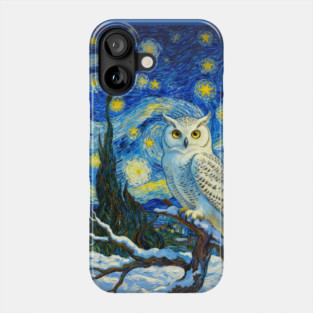 Snowy Owl with Cypress Tree in Starry Night Winter Landscape Phone Case