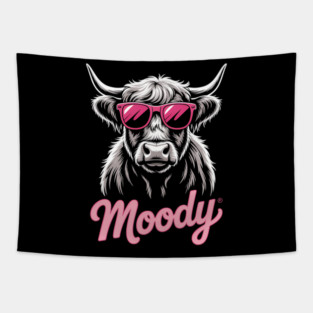 Highland Cow, Tattoo Style Highland Cow, Farm Girl, Farmer Tapestry