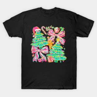 Floral Preppy Christmas Tree Bow Gingerbread Cute Holiday Aesthetic Winter Season T-Shirt