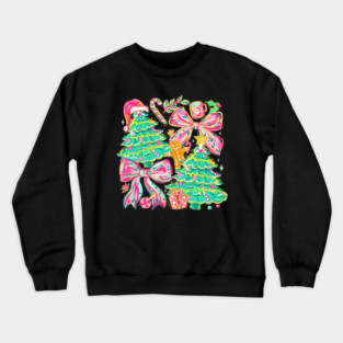 Floral Preppy Christmas Tree Bow Gingerbread Cute Holiday Aesthetic Winter Season Crewneck Sweatshirt