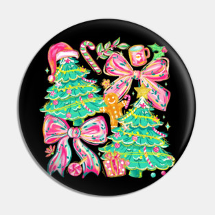 Floral Preppy Christmas Tree Bow Gingerbread Cute Holiday Aesthetic Winter Season Pin