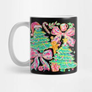 Floral Preppy Christmas Tree Bow Gingerbread Cute Holiday Aesthetic Winter Season Mug