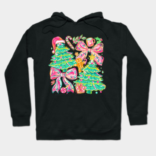Floral Preppy Christmas Tree Bow Gingerbread Cute Holiday Aesthetic Winter Season Hoodie
