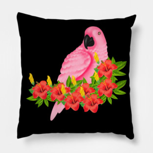 Tropical Pink Parrot Floral Pillow