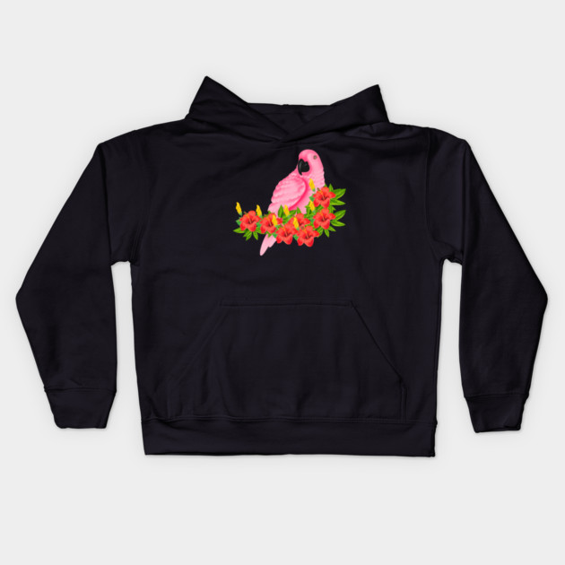 Tropical Pink Parrot Floral Kids Hoodie by logiamerch