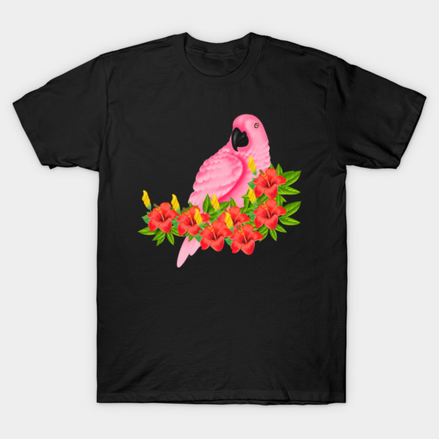 Tropical Pink Parrot Floral T-Shirt by logiamerch