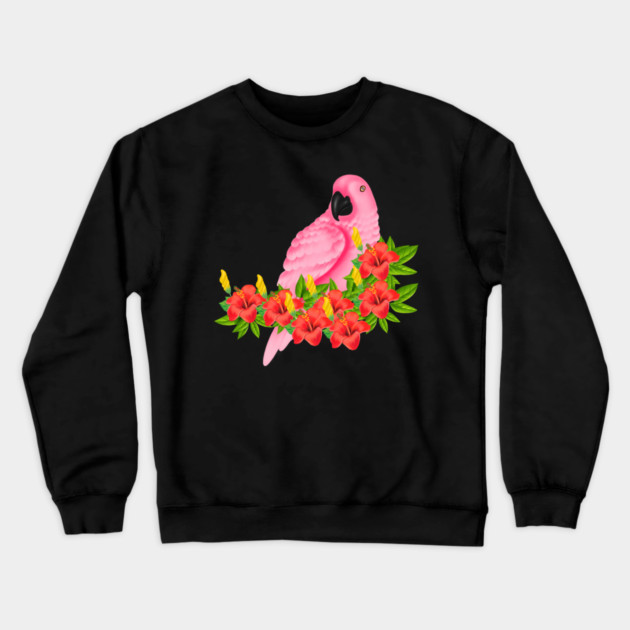 Tropical Pink Parrot Floral Crewneck Sweatshirt by logiamerch