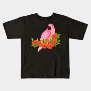 Tropical Pink Parrot Floral Kids T-Shirt