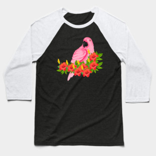 Tropical Pink Parrot Floral Baseball T-Shirt