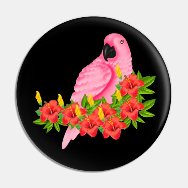 Tropical Pink Parrot Floral Pin by logiamerch