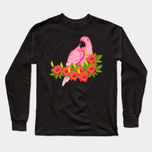 Tropical Pink Parrot Floral Long Sleeve T-Shirt