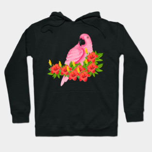 Tropical Pink Parrot Floral Hoodie