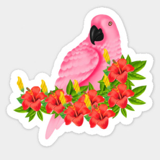 Tropical Pink Parrot Floral Sticker