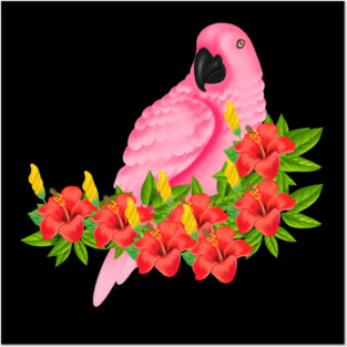 Tropical Pink Parrot Floral Posters and Art