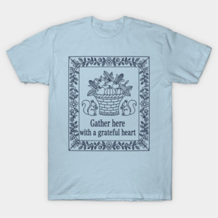 Delicate Blue Thread Autumn Design with Nature Elements T-Shirt