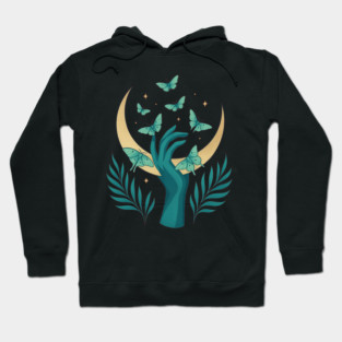 Celestial Moth Hand – Moonlight Butterfly Magic Art Hoodie