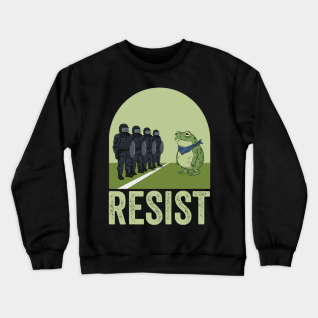 Resist Frog - Portland Protest Activist Vintage Poster Crewneck Sweatshirt by ArtistTee ⭐⭐⭐⭐⭐