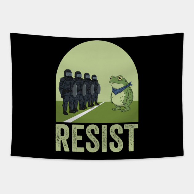Resist Frog - Portland Protest Activist Vintage Poster Tapestry by ArtistTee ⭐⭐⭐⭐⭐