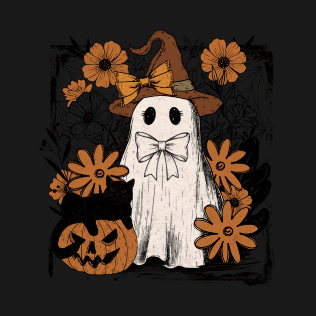 Cozy Coquette Ghost And Black Cat Design by Designed By Marty