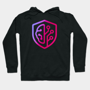 AI Security Tech Logo - Circuit Brain Shield Purple Gradient Hoodie