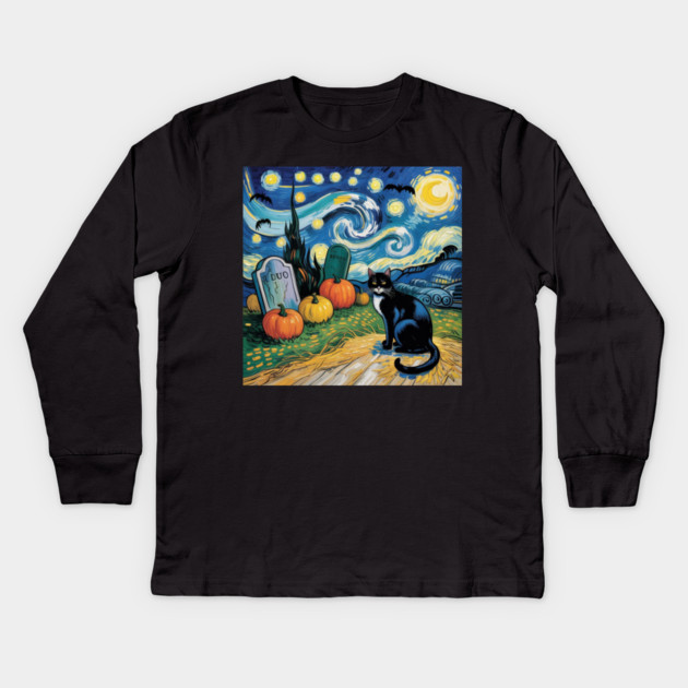 Halloween-Cat Kids Long Sleeve T-Shirt by Creatifly Graphic Tees