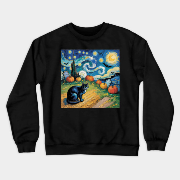 Halloween-Cat Crewneck Sweatshirt by Creatifly Graphic Tees