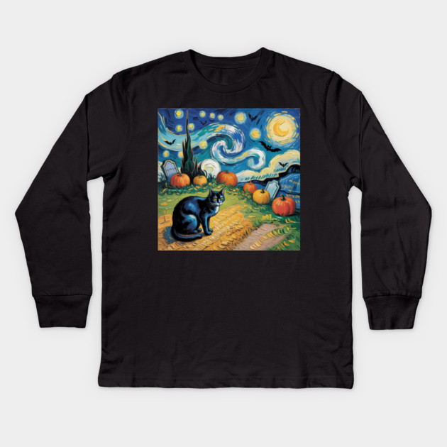 Halloween-Cat Kids Long Sleeve T-Shirt by Creatifly Graphic Tees