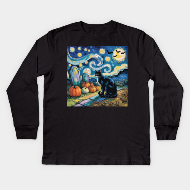Halloween-Cat Kids Long Sleeve T-Shirt by Creatifly Graphic Tees