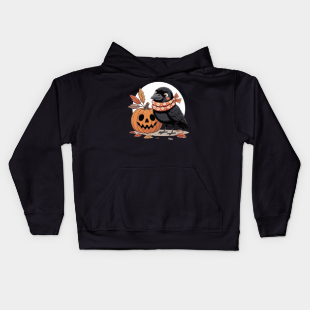 Crow and Pumpkin Kids Hoodie by Creatifly Graphic Tees