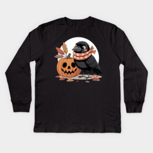 Crow and Pumpkin Kids Long Sleeve T-Shirt
