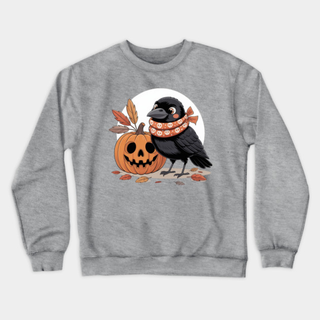 Crow and Pumpkin Crewneck Sweatshirt by Creatifly Graphic Tees