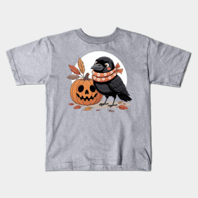 Crow and Pumpkin Kids T-Shirt by Creatifly Graphic Tees