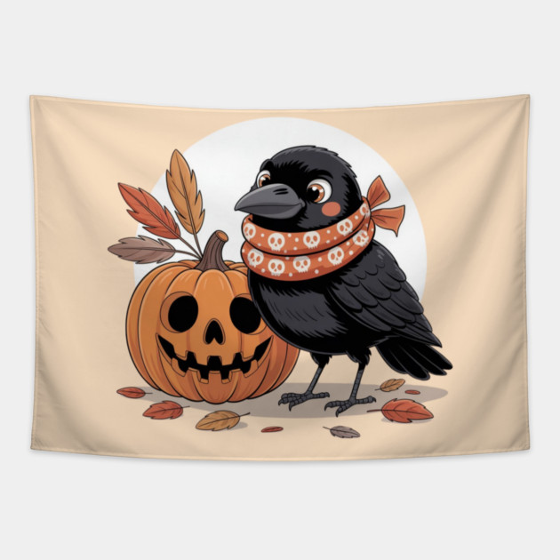 Crow and Pumpkin Tapestry by Creatifly Graphic Tees