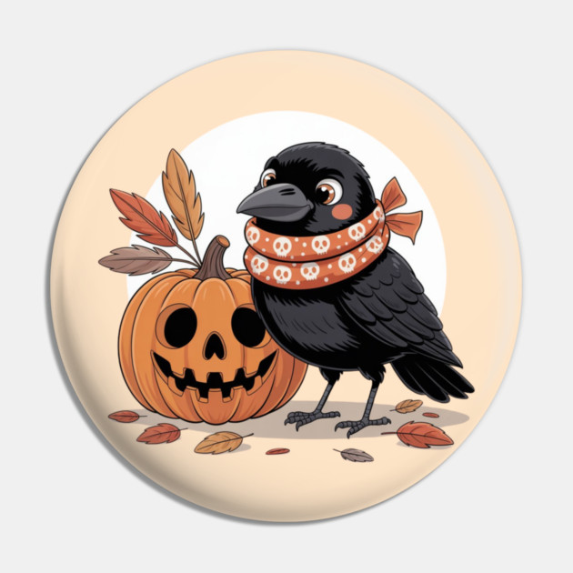 Crow and Pumpkin Pin by Creatifly Graphic Tees