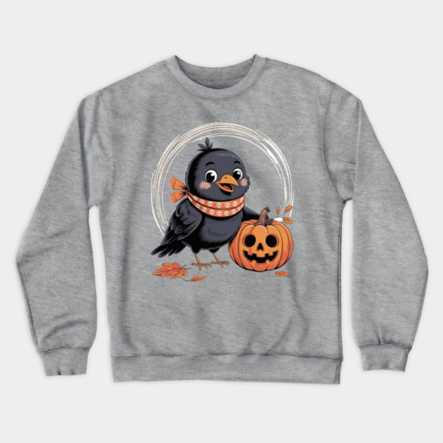 Crow and Pumpkin Crewneck Sweatshirt by Creatifly Graphic Tees