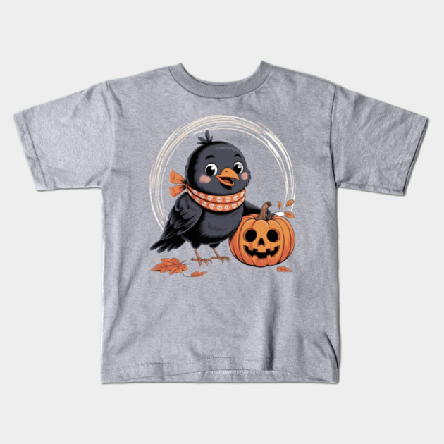 Crow and Pumpkin Kids T-Shirt by Creatifly Graphic Tees