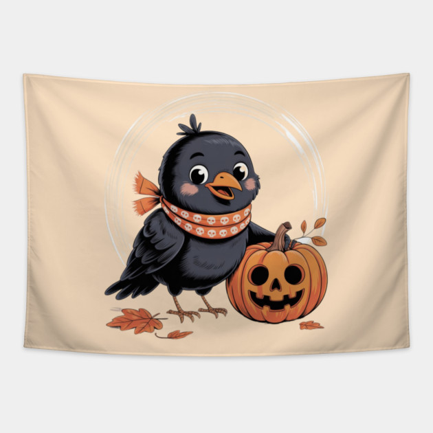 Crow and Pumpkin Tapestry by Creatifly Graphic Tees