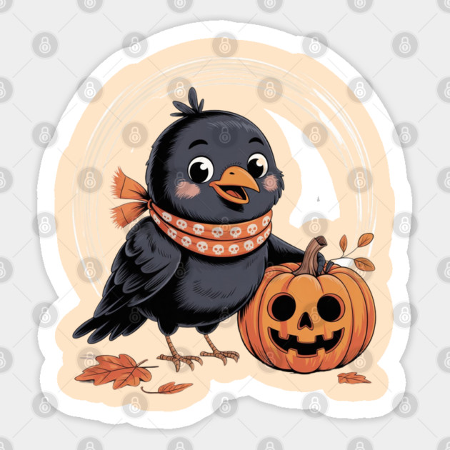 Crow and Pumpkin Sticker by Creatifly Graphic Tees