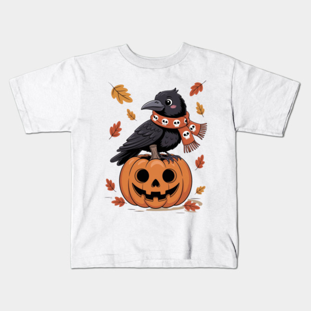 Crow and Pumpkin Kids T-Shirt by Creatifly Graphic Tees