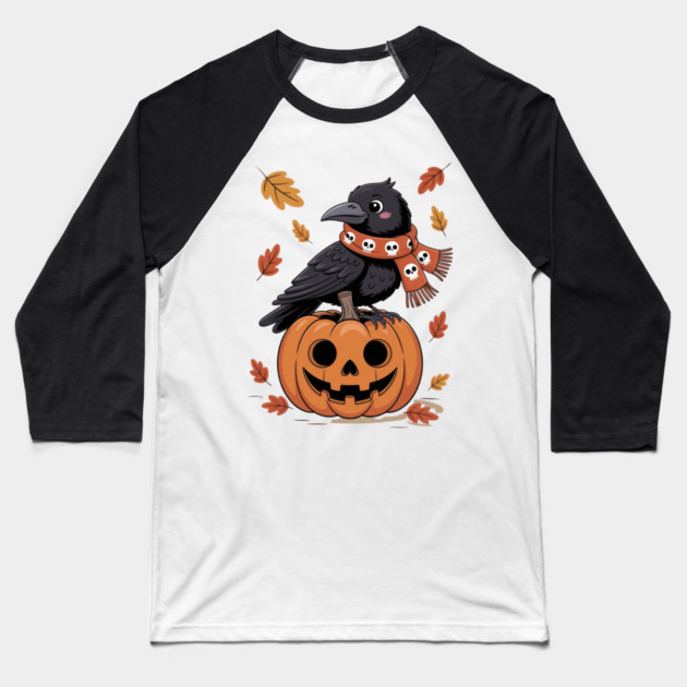Crow and Pumpkin Baseball T-Shirt by Creatifly Graphic Tees
