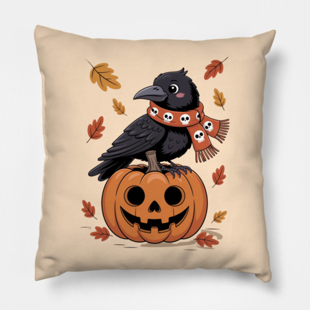 Crow and Pumpkin Pillow by Creatifly Graphic Tees