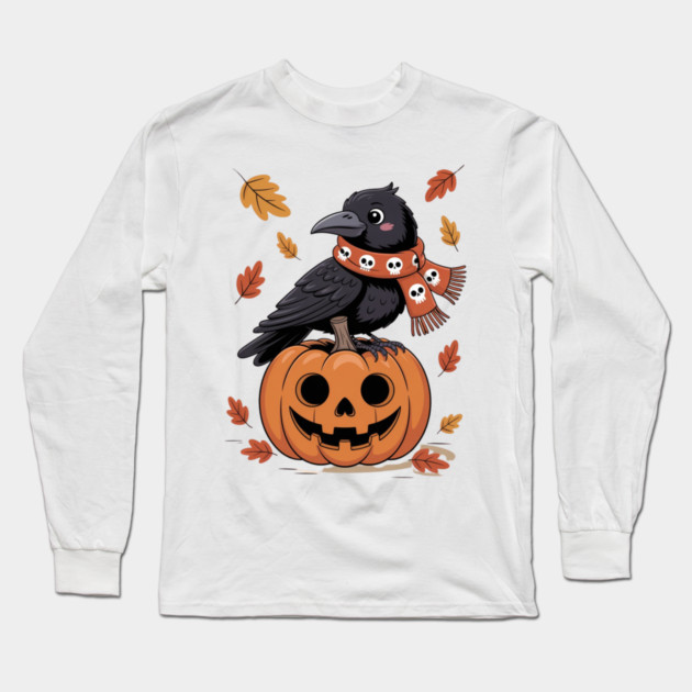 Crow and Pumpkin Long Sleeve T-Shirt by Creatifly Graphic Tees