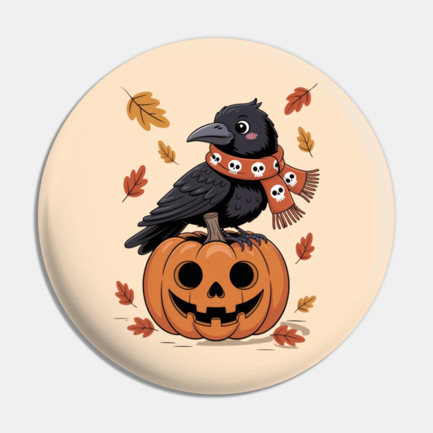 Crow and Pumpkin Pin by Creatifly Graphic Tees