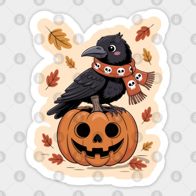 Crow and Pumpkin Sticker by Creatifly Graphic Tees